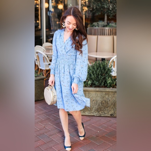 Gal Meets Glam Long Sleeve Kelsey A-line Mini Dress in Periwinkle Floral - Picture 11 of 13
